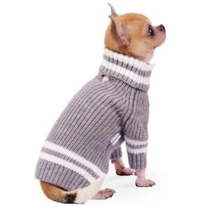 Frienperro Cable Knit Turtleneck Dog Sweater Grey Striped Large